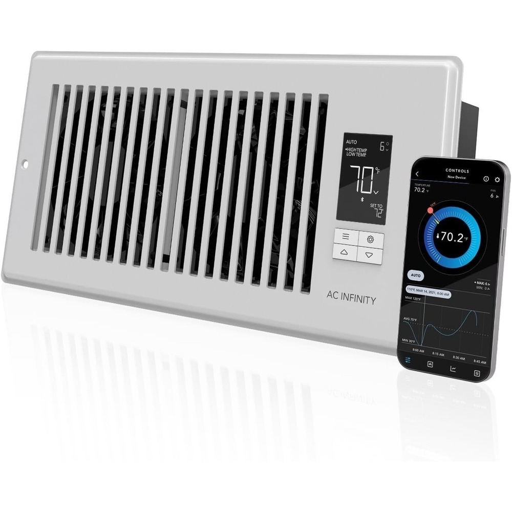 AC Infinity AIRTap T4 4x10 Register Booster Fan White Smart Vent w/ Thermostat